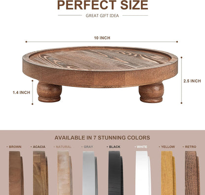 EOSAHR Farmhouse Pine Wood Riser for Home Decor – Round Pedestal Stand for Coffee Table & Kitchen Sink – Stylish Display Stand for Dish Soap Dispenser, Candles, Plants and Cupcakes (Green)