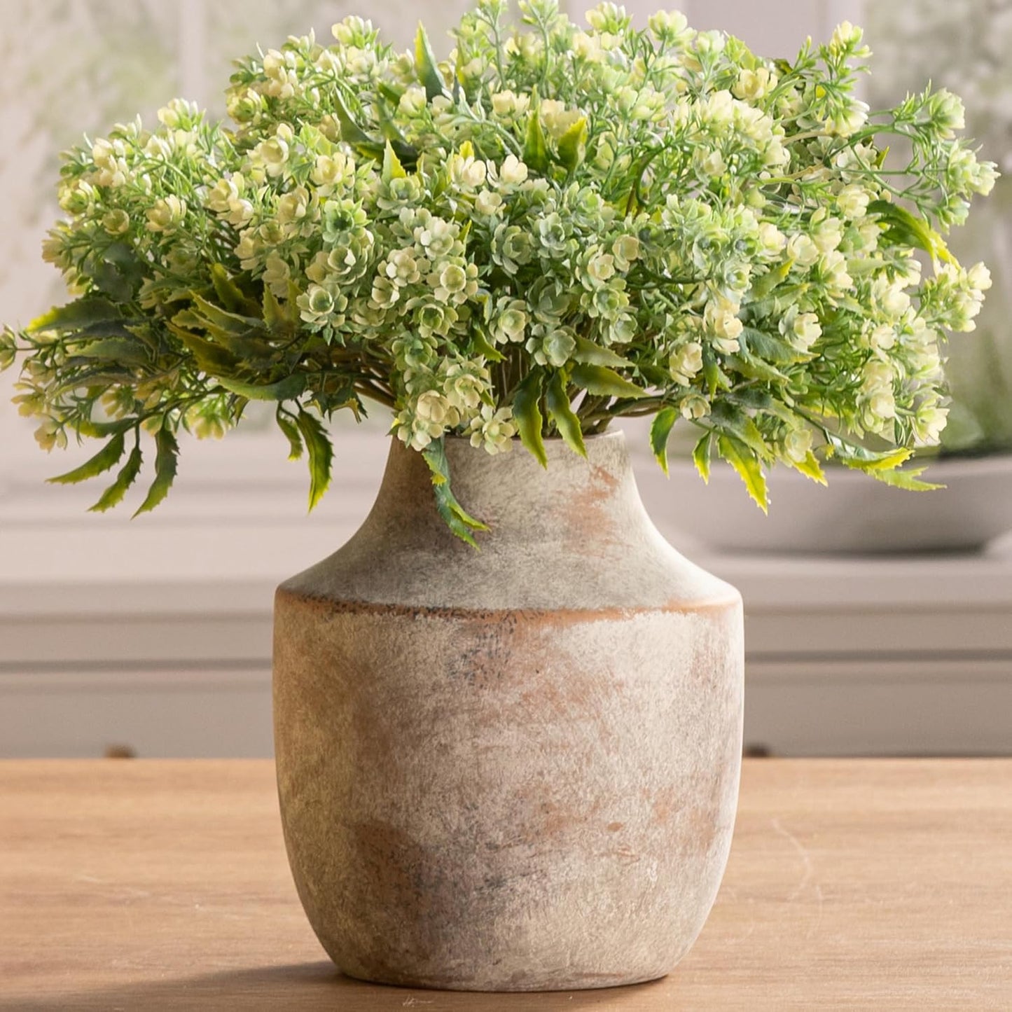 Mitt&Ditt Ceramic Flower Vase with Handles, 11 inch Tall Vase for Centerpieces, Large Decorative Terracotta Vases, Farmhouse Rustic Vases for Home Decor, Living Room, Table, Neutral