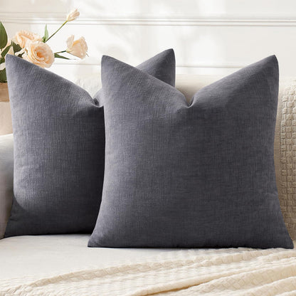 MIULEE Olive Green Couch Pillow Covers 18x18 Inch, Set of 2 Soft Chenille Decorative Square Throw Pillow Covers Farmhouse for Sofa Living Room Bed
