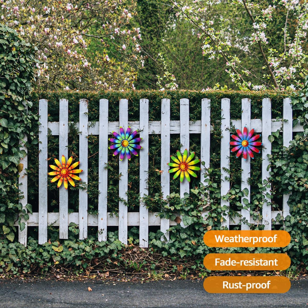 Giyyomtr Metal Flowers Wall Decor - 4pcs 6.2'' Metal Wall Art Hanging Decorations for Outdoor Fence Garden Yard Patio Exterior Wall Decor