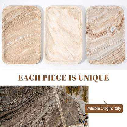 Koville Romano Travertine Tray, 12"x8" Natural Stone Vanity Tray for Countertop Bathroom Kitchen Dresser, Decorative Marble Catchall Trays for Perfume Jewelry, Rectangular Serving Tray(Beige)