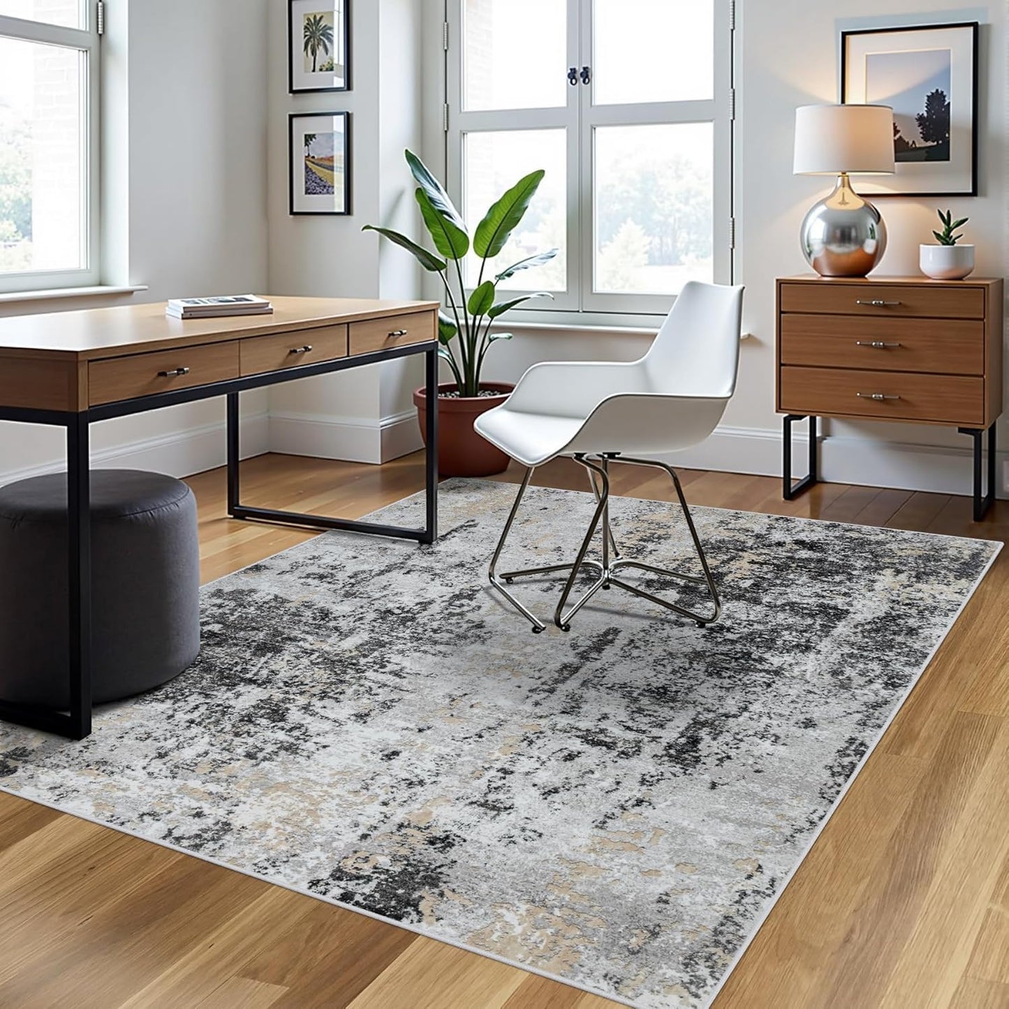 8x10 Area Rugs for Living Room Rug Washable: Abstract Large Rug for Dining Room Bedroom Carpet Non Slip 8 by 10 Indoor Modern Nursery Home Office Blue Grey