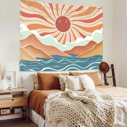 Lunerfex Bohemian Mandala Sunrise Wall Tapestry, Abstract Mountain Scenery Tapestries for Home Decor, Boho Tapestry 48x36 Inch