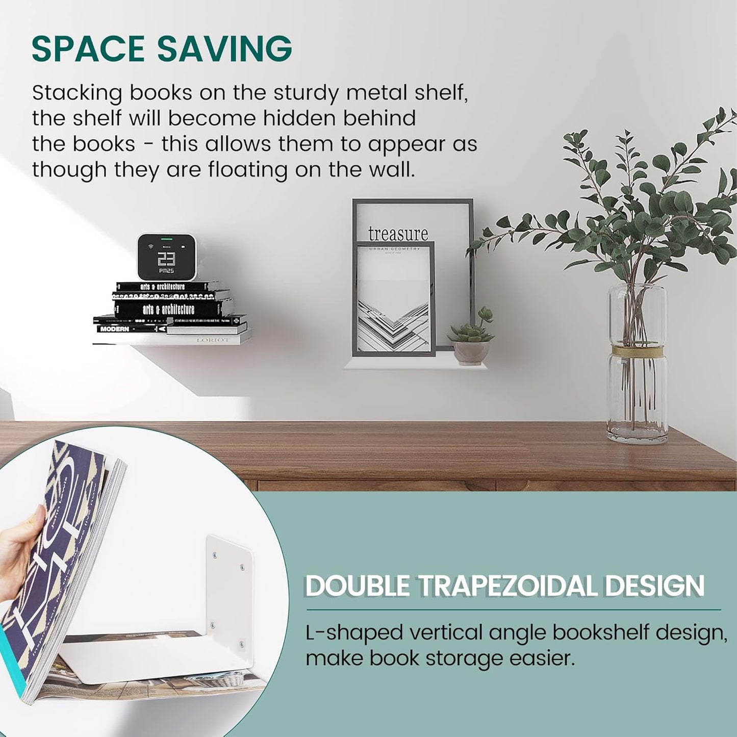 STORAGE MANIAC Floating Book Shelves for Wall Mounted Invisible Floating Bookshelves Heavy-Duty Steel Hidden Bookshelf Hanging Bookshelves for Bedroom Living Room Office, White 4-Pack Large