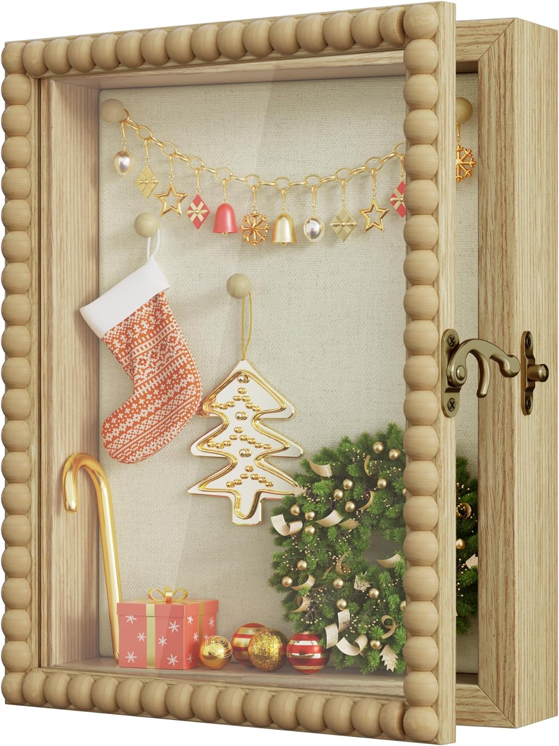 Love-KANKEI Shadow Box Frame 11x14, Deep Large Shadow Box Display Case with Unique Beads Door and Glass Window, Wood Memory Box for Pictures,Medals,Memorabilia,Collections White