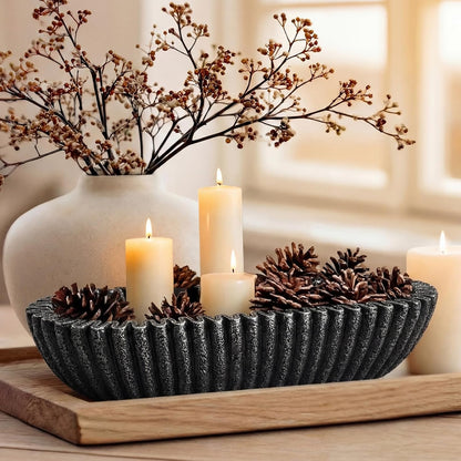 Large Decorative Bowl for Home Decor Long Dough Key Bowls Coffee Table Decor Centerpiece White Ruffle Scalloped Resin Modern Handicraft Bowl for Kitchen Counter Farmhouse Entryway