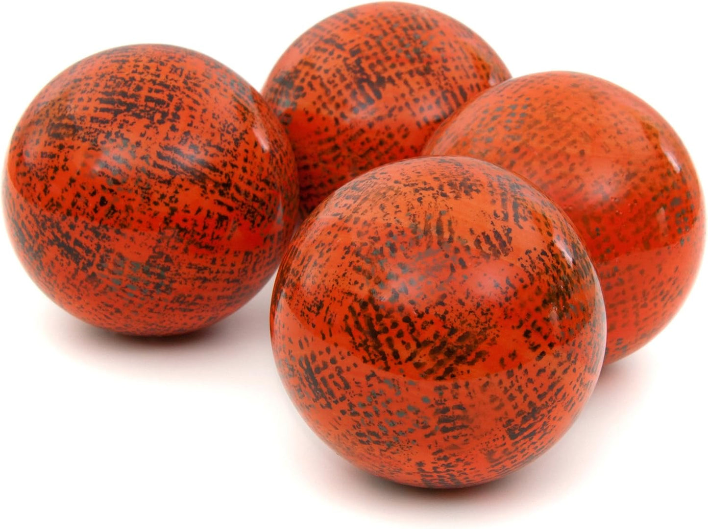 Red Lantern 4" Porcelain Ball Set - Set of 4 Decorative Balls, Red and Beige Vines
