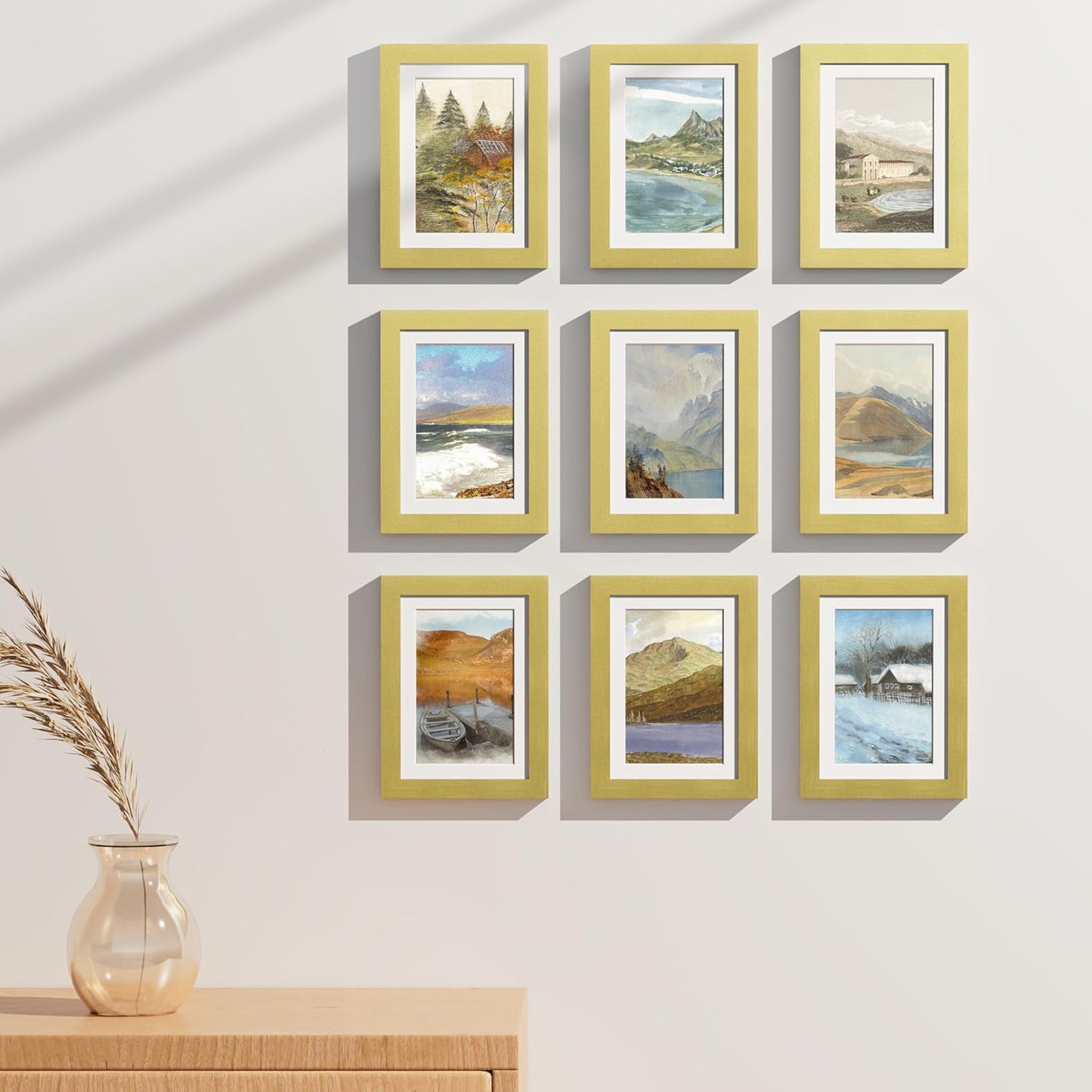 Vittanly 8x10 Picture Frames Set of 9, Shatter Resistant Plexiglass, Display 5x7 Pictures with Mat or 8x10 without Mat, Photo Frames for Wall or Tabletop, Engineered Wood, Black - Colors A