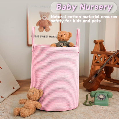 JMvicyroam Large Woven Laundry Basket Hamper,60L Cotton Rope Storage Bin for Blankets,Toys and Clothes,Decorative Tall Nursery Hamper for Living Room,Baby Nursery,Bathroom and Bedroom,Brown