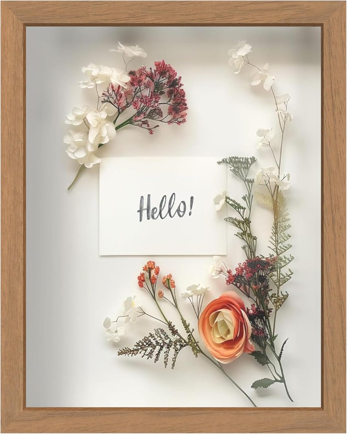 FrameWorks 11” x 14” Dark Oak Wooden Shadow Box Frame – Display Case with Soft Felt Back, Memory Box with Tempered Glass, Display Box with Elegant White Ball Push Pins, Wooden Flower Box