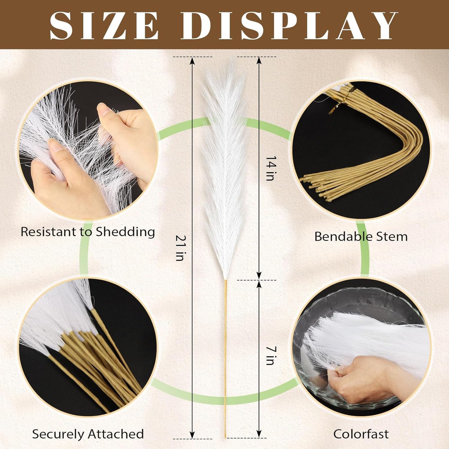 30pcs Pampas Grass Decor,21" Artificial Pompous Grass Bulk,Small Vase Filler Pompas Grass for Home Wedding Living Room Wall Party Decoration (Beige,Light Brown, 21 Inch 30 Pcs)