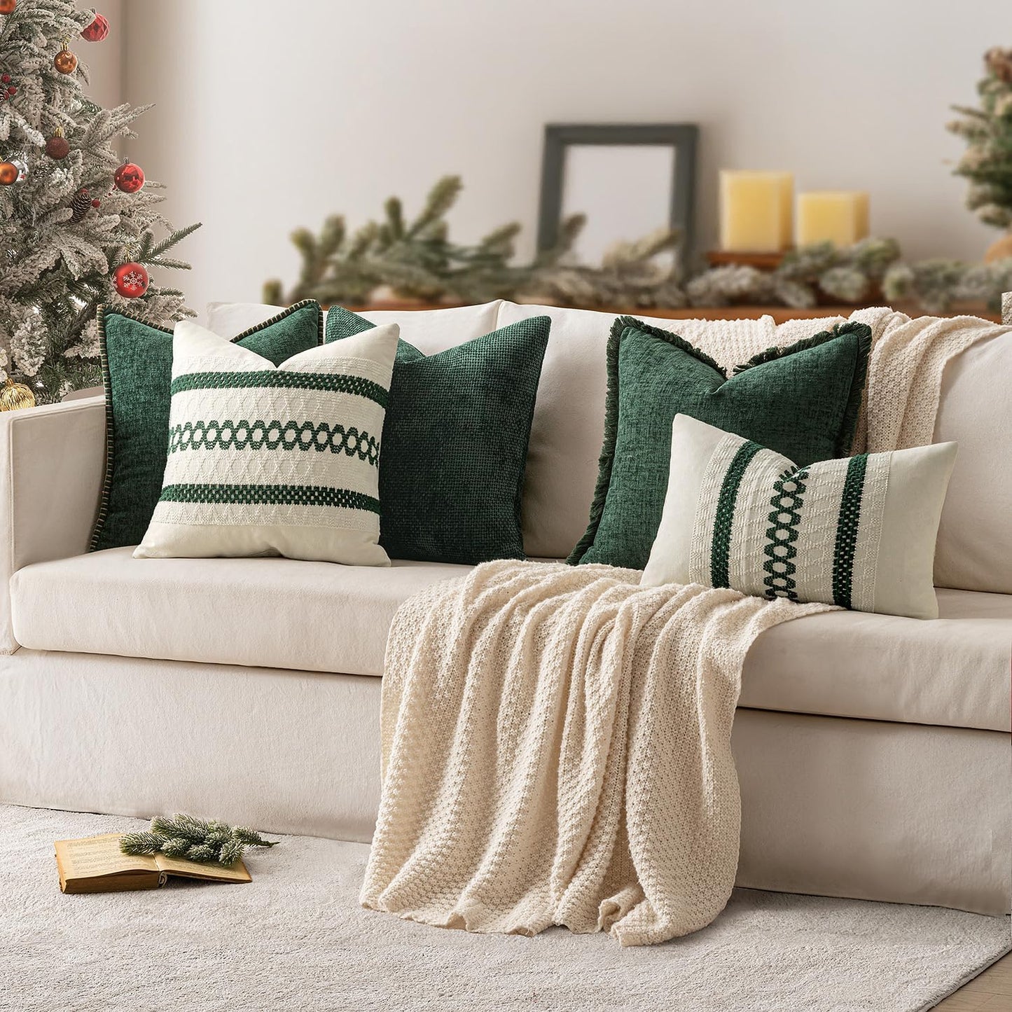 MIULEE Pack of 2 Couch Throw Pillow Covers 18x18 Inch Neutral Beige Modern Boho Accent Decorative Pillow Covers Soft Chenille Farmhouse Cushion Covers for Home Decor Bed Sofa Living Room