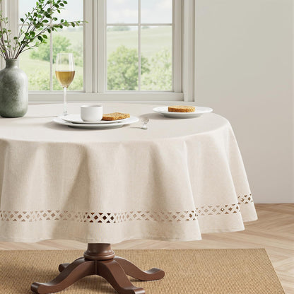 MIULEE Beige Rectangle Linen Polyester Tablecloth with Decorative Cutouts Spring Waterproof Stain Resistant & Shrink-Proof Table Cloth 52x70 inch Farmhouse Style for Dining Wedding and Outdoor
