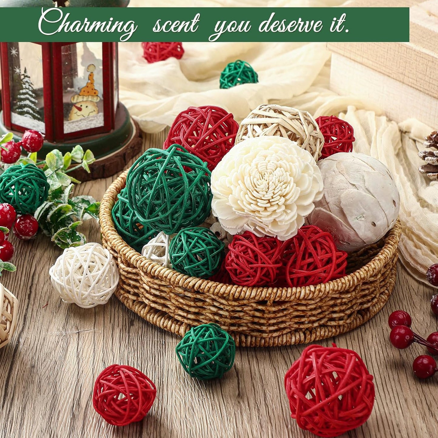 Riceshoot 2 Pack Decorative Balls Potpourri Bowl Filler Decor Natural Vase Bowl Filler Assorted Spherical Rattan Twigs Wicker Balls Cotton for Home Centerpiece(White)