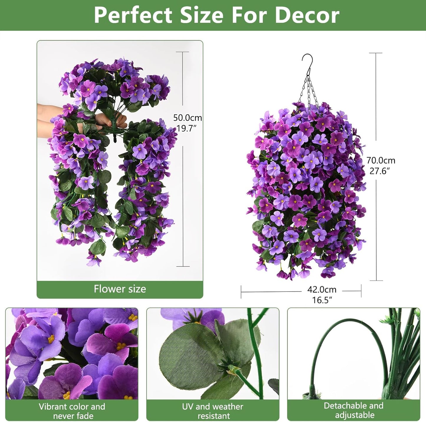 INQCMY Artificial Fake Hanging Plants Flowers Basket for Spring Summer Outdoor Outside Decoration,Faux Silk Begonia Flower in Planter Look Real UV Resistant for Home Porch Patio Balcony Yard Decor