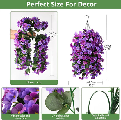 INQCMY Artificial Fake Hanging Plants Flowers Basket for Spring Summer Outdoor Outside Decoration,Faux Silk Begonia Flower in Planter Look Real UV Resistant for Home Porch Patio Balcony Yard Decor