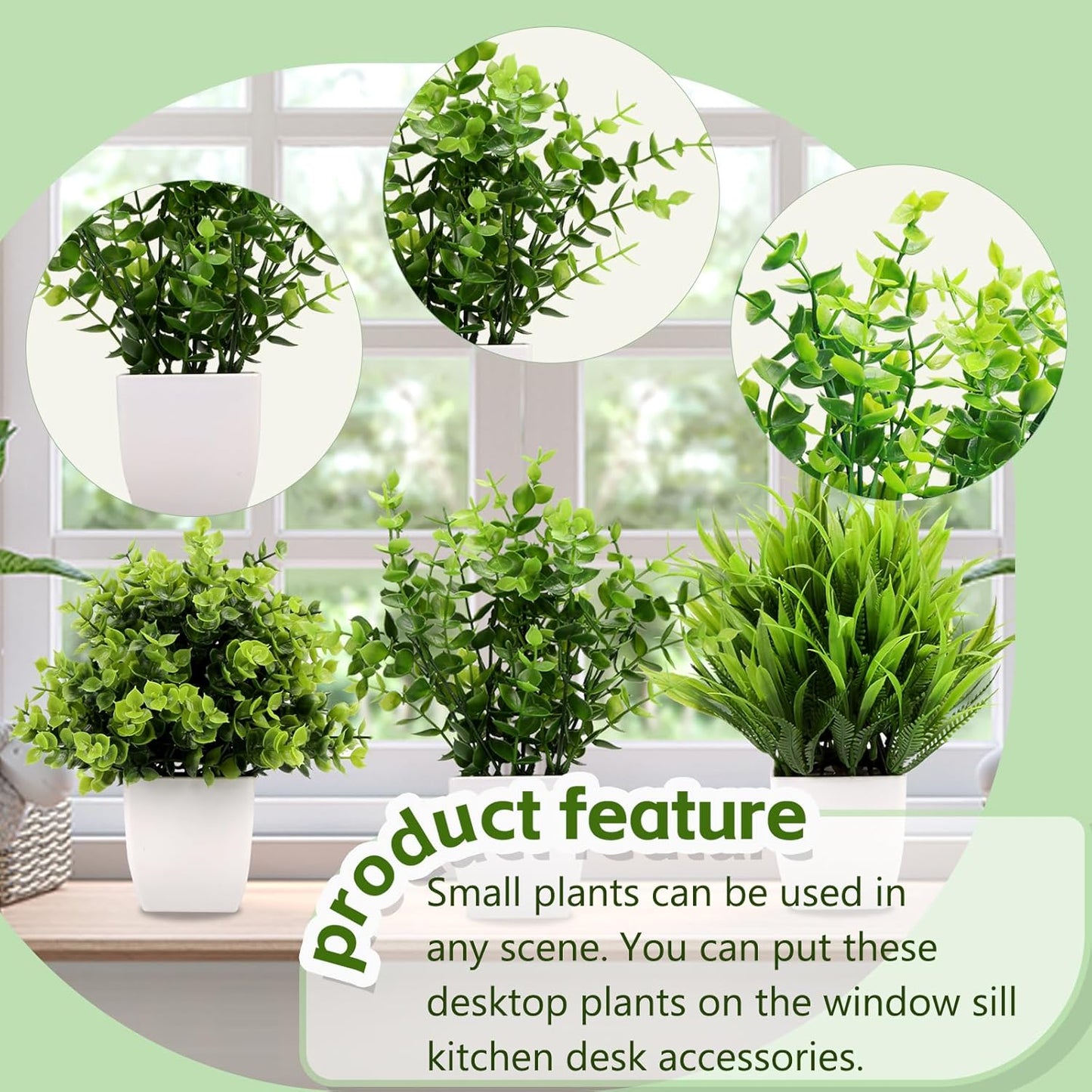GREENTIME 4 Pack Fake Plants in Black Pot Mini Artificial Eucalyptus Potted Plant Small Faux Grass Greenery Potted for Indoor Home Office Farmhouse Bathroom Table Decoration