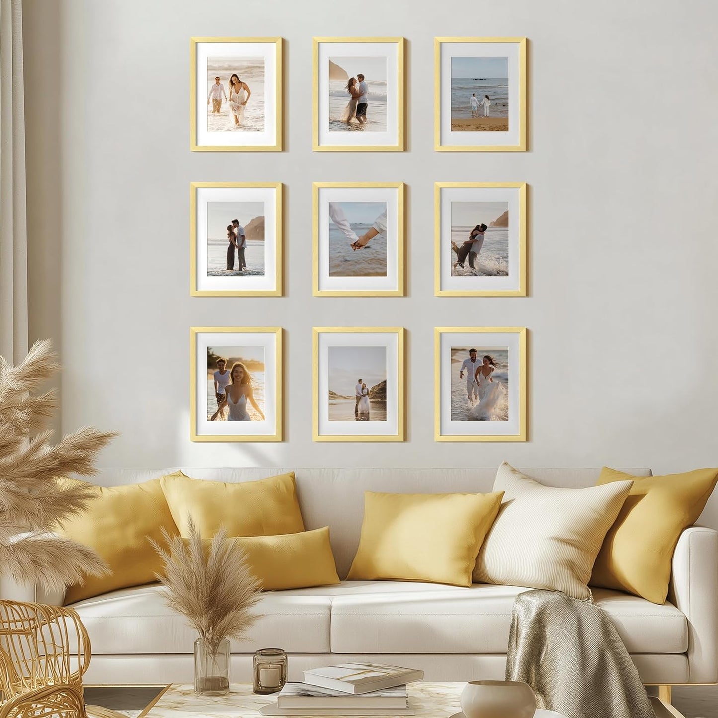 eletecpro 12x12 Picture Frames Set of 9 with Clear Acrylic Cover, Display 8x8 Photos with Mat or 12x12 Without, Classic and Sturdy Square Collage Gallery Wall Decor, Easy Wall Mount, Black