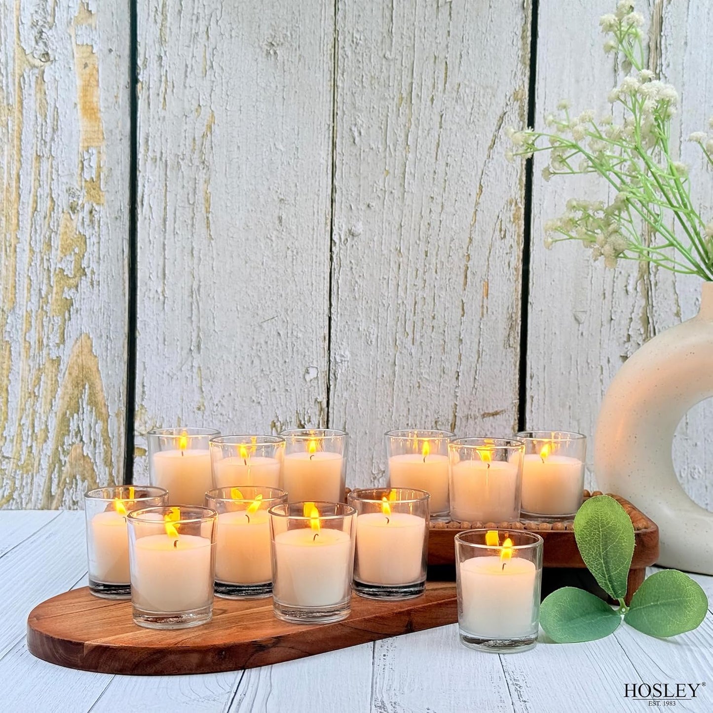 48-Pack Clear Glass Votive Candles – 10–12 Hour Long Burn, Unscented, Ivory, Bulk Set for Weddings, Events & Table Centerpieces – Hosley