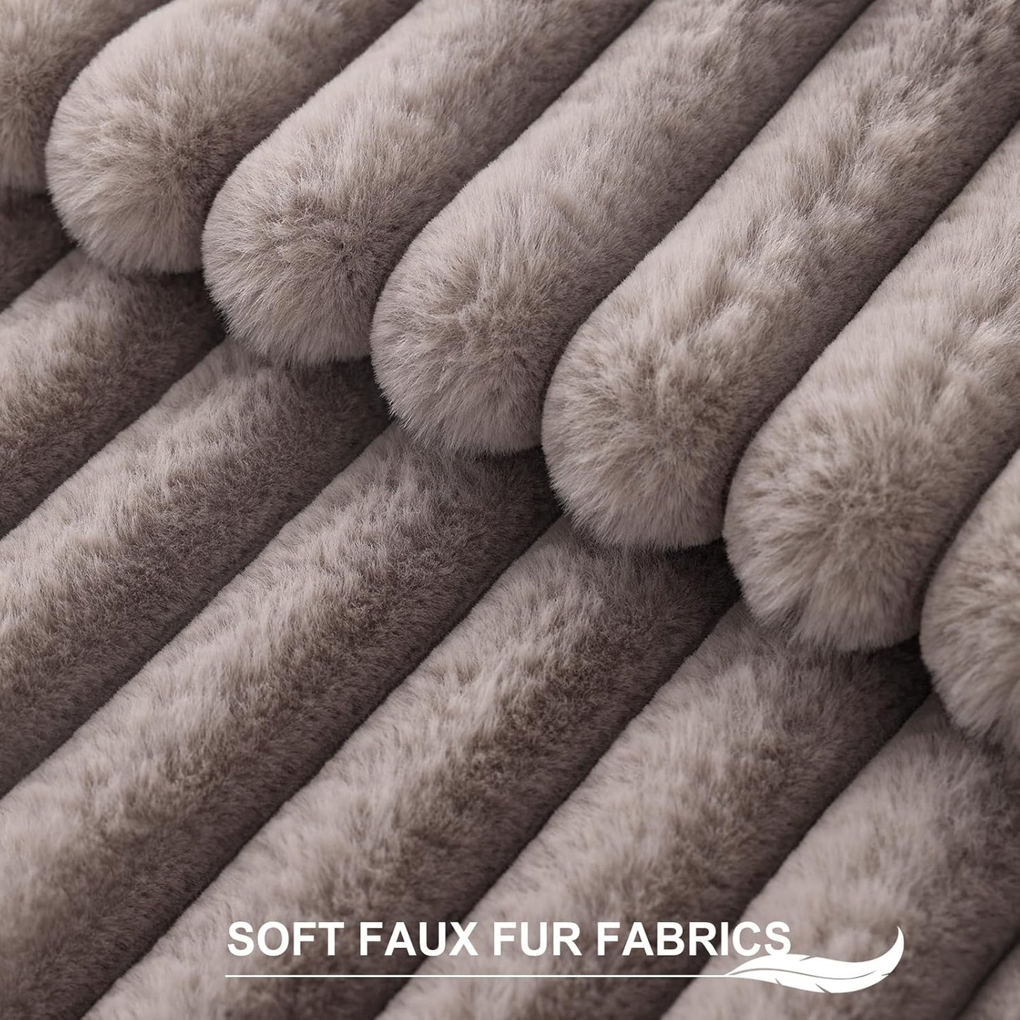 Pallene Faux Fur Plush Throw Pillow Covers 18x18 Set of 2, Luxury Soft Fluffy Striped Decorative Pillow Covers for Sofa, Couch, Living Room, Cream White