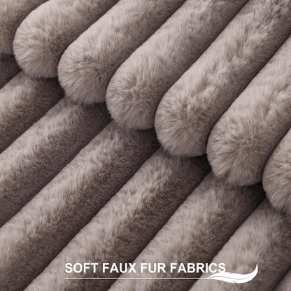 Pallene Faux Fur Plush Throw Pillow Covers 18x18 Set of 2, Luxury Soft Fluffy Striped Decorative Pillow Covers for Sofa, Couch, Living Room, Cream White