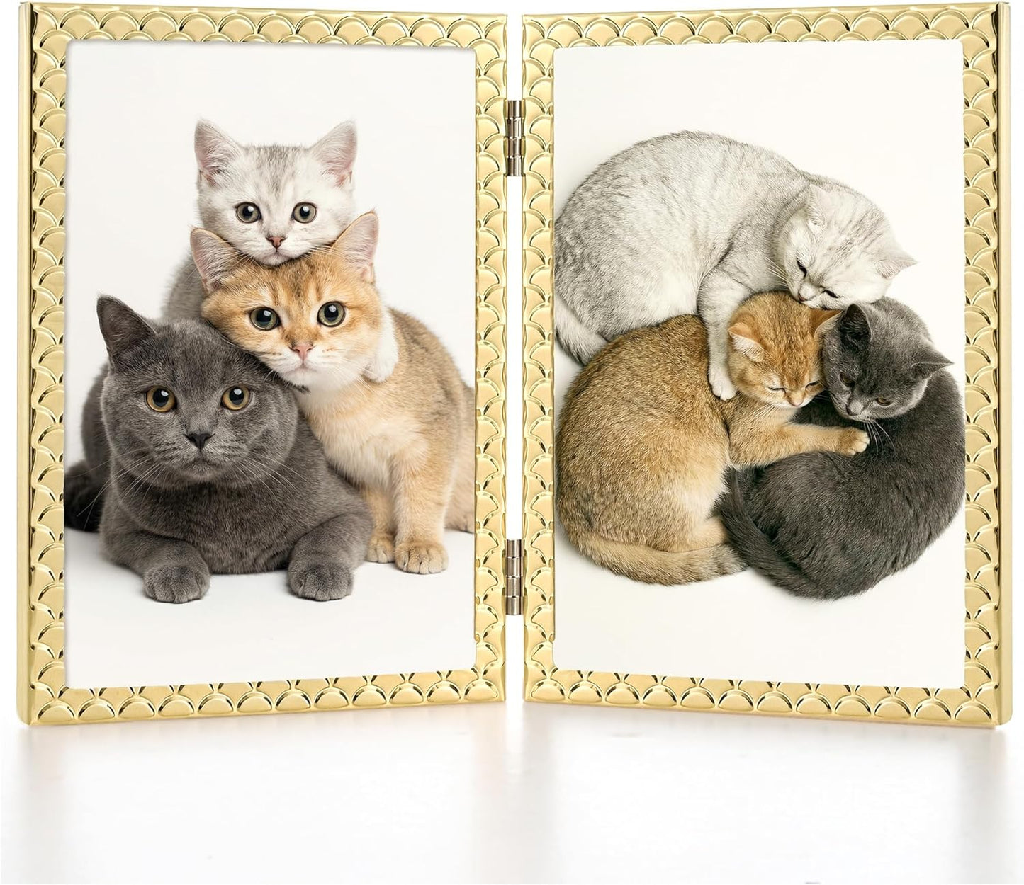 RICHFOCUS Gold 5x7 Floating Picture Frame for Photo 4x6 3.5x5 | 5 x 7 Metal Picture Frames with Double Glass for Tabletop|Modern Photo Frames Wedding|Home Decor