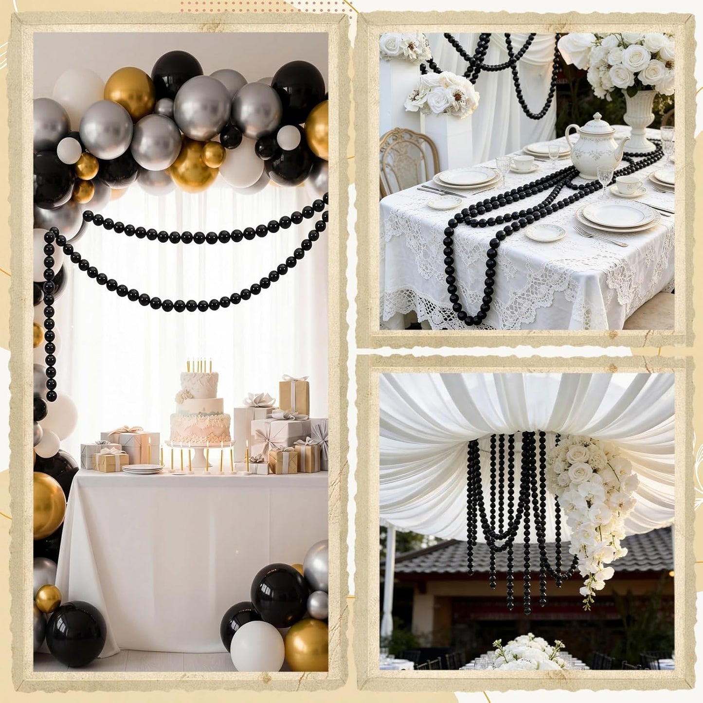 Canlierr 2 Pcs 5.6ft Wedding Giant Pearl Garland Decorations Large Faux Bead Garland with Hook for Ceremony Photo Booth Outdoor Proposal Scene Garden Beach Party Decor(Ivory White,25mm,Simple)