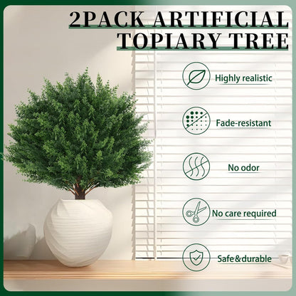 Artificial Lavender Topiary Ball Trees, 2 Set of UV Resistant Fake Evergreen Shrubs Bushes Plants with Ground Spike, Fake Plants for Outdoor Indoor Front Porch Garden