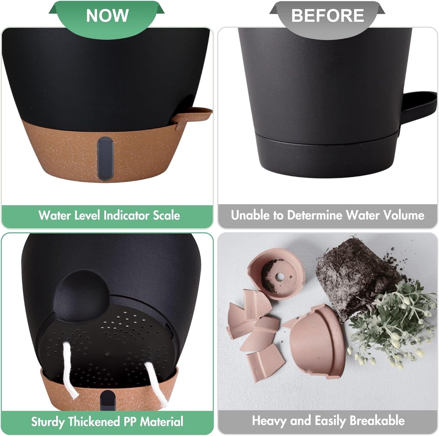 montresor 12/10/8 Inch Self Watering Pots for Indoor Plants Plastic Large Plant Pots for Outdoor Plants, Water Level Window & Spacious Reservoir Flower Pots Decorative Planter with Drainage and Tray