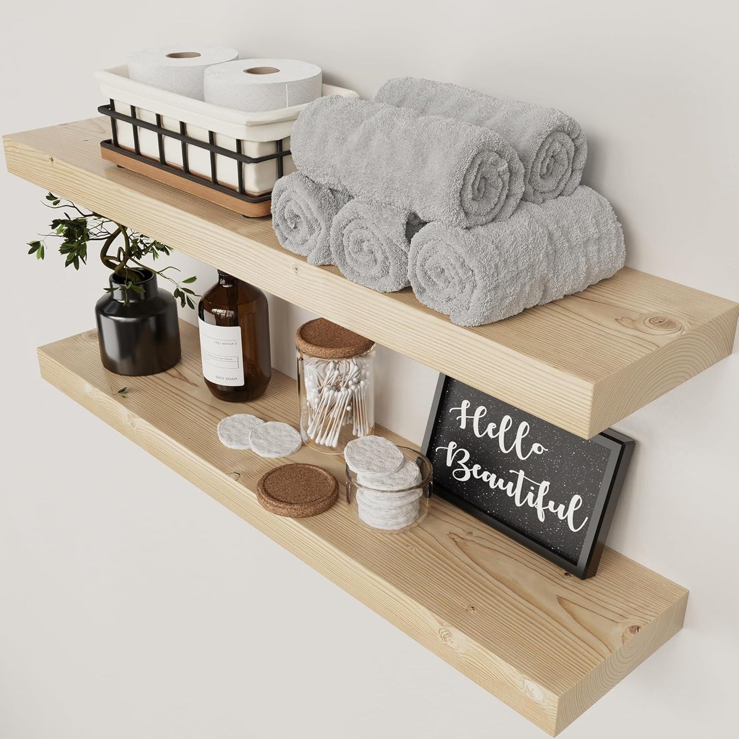 BAOBAB WORKSHOP Wood Floating Shelves for Wall Mounted, 16 inch Walnut Floating Shelf for Bathroom, Solid Wooden Wall Shelves for Kitchen Bedroom Farmhouse, Walnut Finish, 16 x 6.7, Set of 2