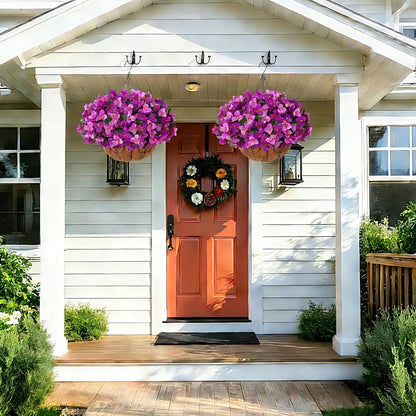 Artificial Hanging Flowers Faux Plants Basket for Outdoors Spring Summer Decor, Fake Silk Bougainvillea in Planter Outdoor Look Real UV Resistant Faux Flower for Outside Porch Patio Garden Home, White