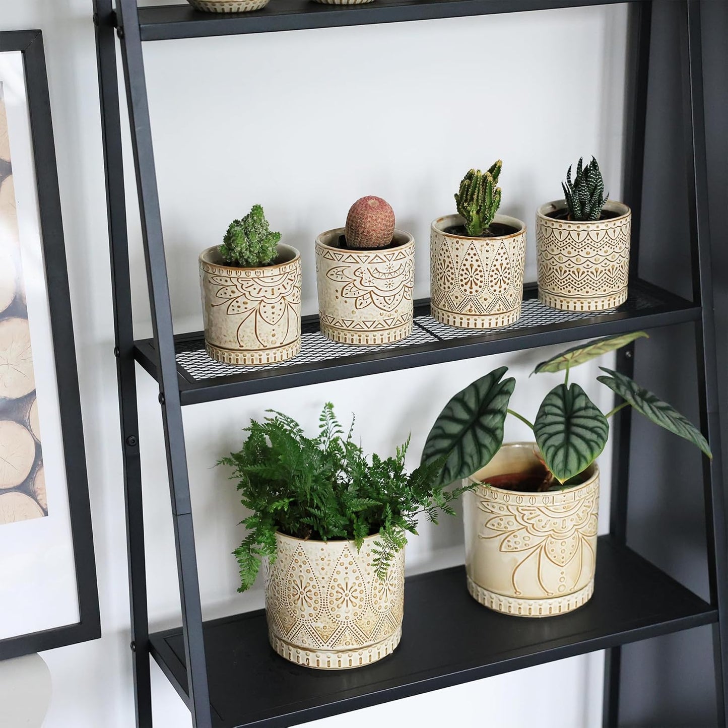 Gepege 6 Inch Beaded Ceramic Planter Set of 2 with Drainage Hole and Saucer for Plants, Indoor-Outdoor Large Round Succulent Orchid Flower Pot (Smoked Gray, Inner-pots not Larger Than 5 Inch)