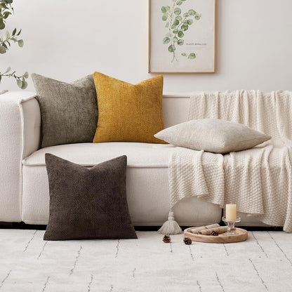 MIULEE Pack of 2 Couch Throw Pillow Covers 18x18 Inch Neutral Beige Modern Boho Accent Decorative Pillow Covers Soft Chenille Farmhouse Cushion Covers for Home Decor Bed Sofa Living Room