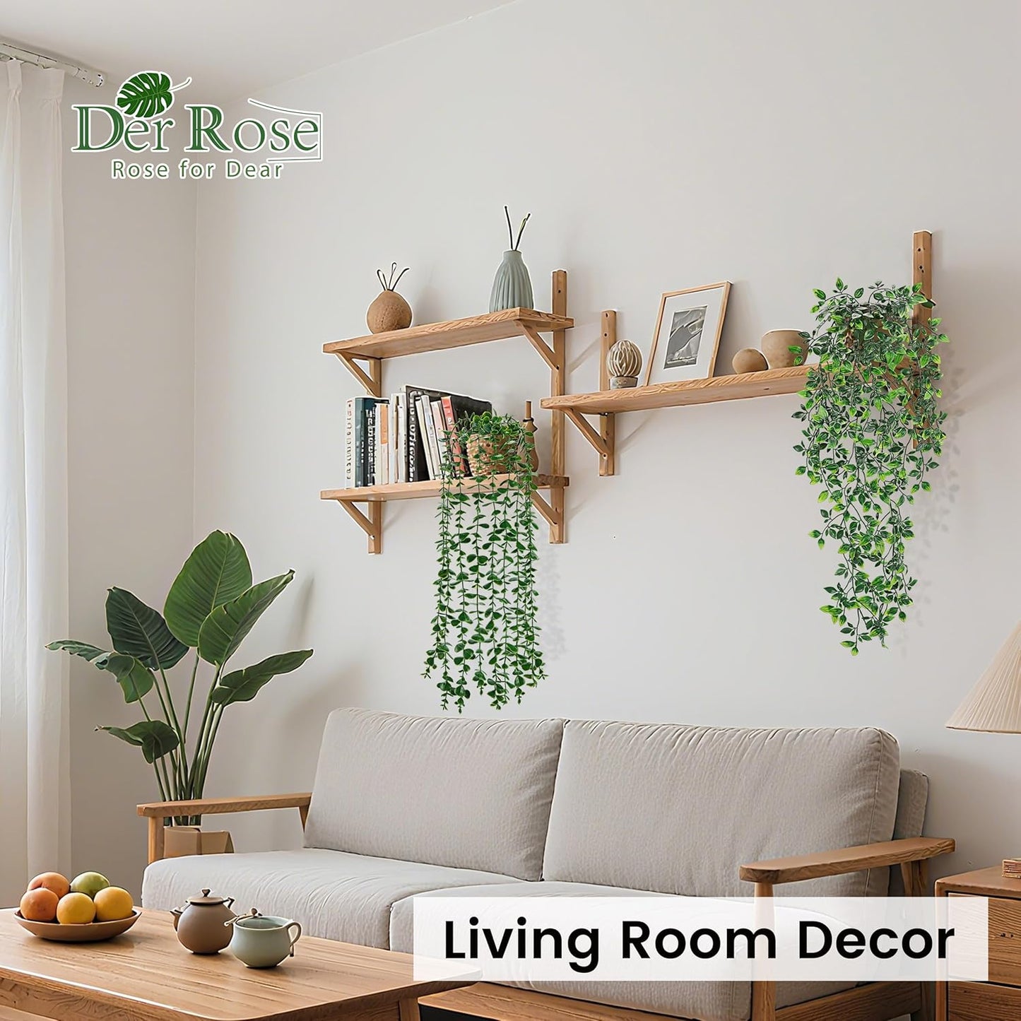 Der Rose 34'' Fake Plants Hanging Artificial Potted Plants Indoor and Outdoor for Home Bathroom Wall Shelf Office Decor (1Pack)