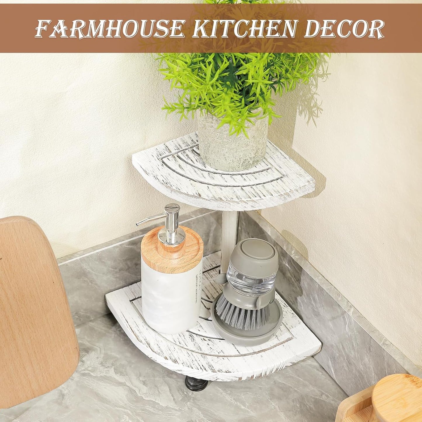 Tikea Farmhouse Wood Display Riser, 10 in. Farmhouse Pedestal Stand for Kitchen Bathroom Counter Decor, Round Display Tray for Soap Dispenser and Plant (Brown)