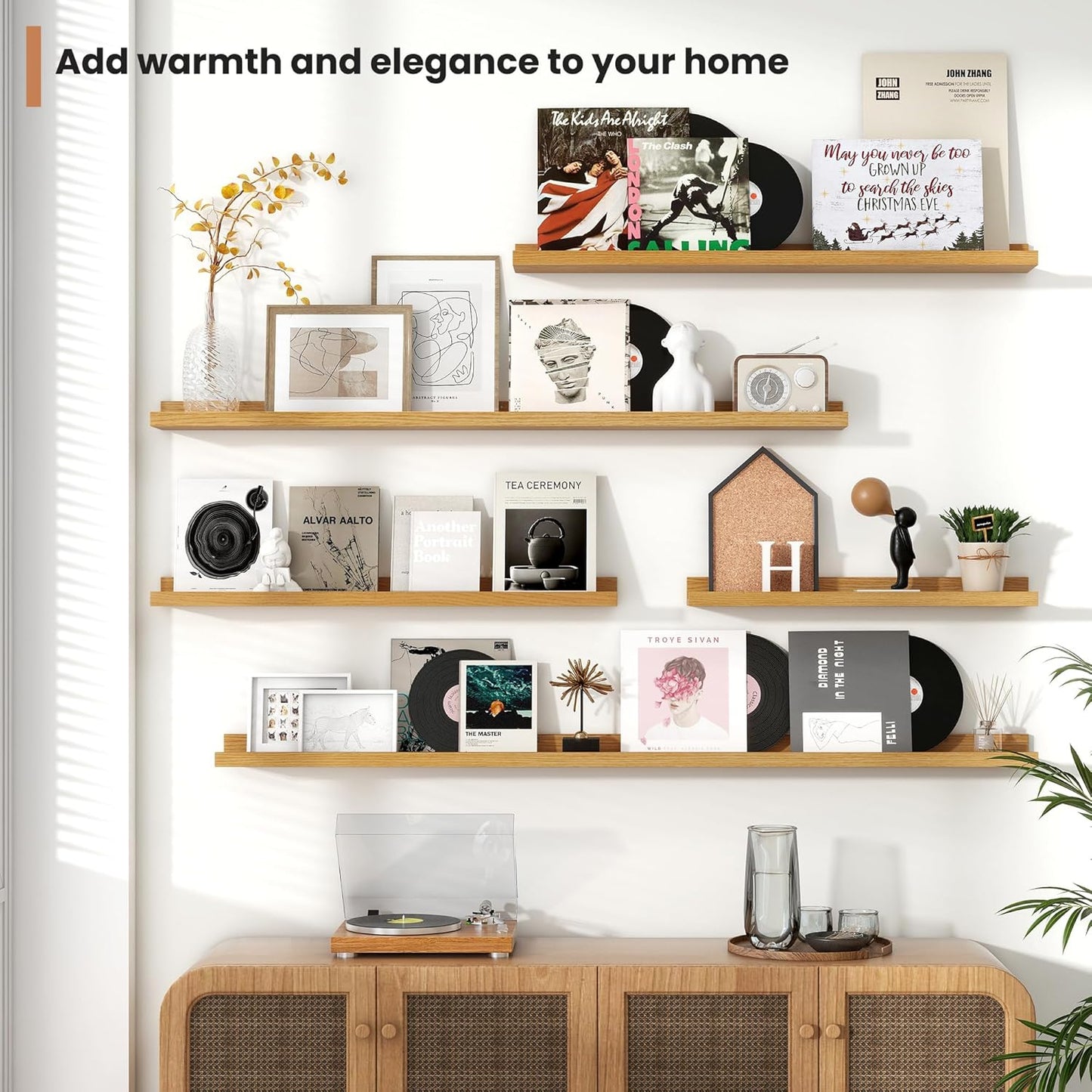 Fun Memories Picture Ledge Shelves Set of 2, 32 Inch Rustic Wall Mounted Floating Shelves with Lip for Home Storage and Décor in Bathroom, Kitchen, Nursery, Bedroom, Living Room, Walnut