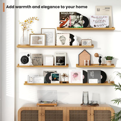 Fun Memories Picture Ledge Shelves Set of 2, 32 Inch Rustic Wall Mounted Floating Shelves with Lip for Home Storage and Décor in Bathroom, Kitchen, Nursery, Bedroom, Living Room, Walnut