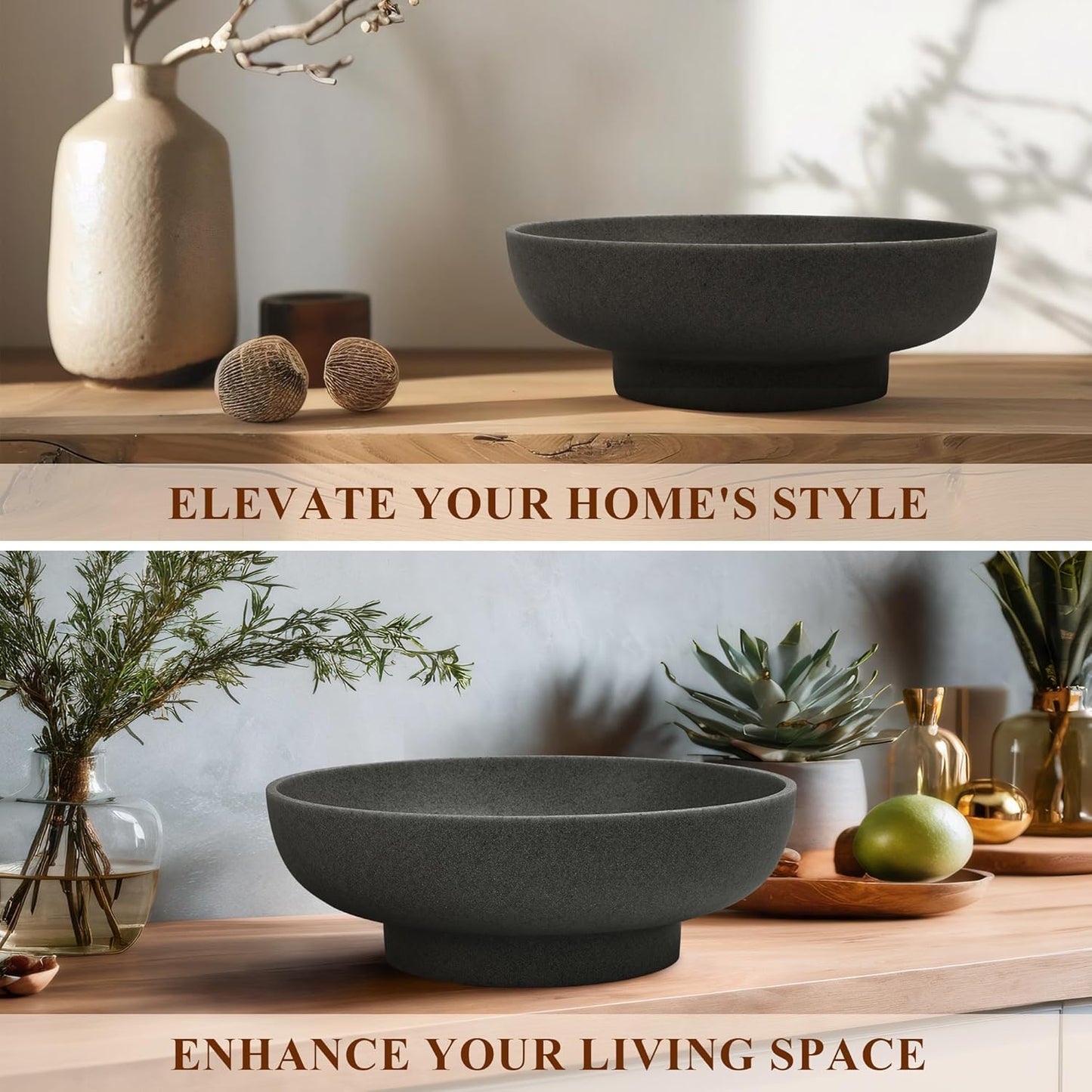 YMXYJM Large Decorative Bowl, Modern Handicraft Resin Bowls for Home Decor, Decorative Fruit Bowl for Kitchen Counter, Stylish Key Bowl for Entry Table, Artificial Stone Resin Beige