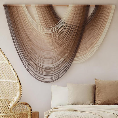 Flber Macrame Wall Hanging Boho Wall Decor Tapestry Dip Dyed Ombre Moss Green Handmade Wall Art Woven Cotton Rope Backdrop with for Bedroom Living Room, 57" W x 39" L