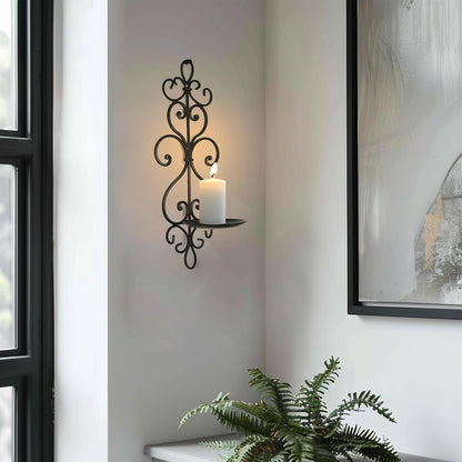 Metal Wall Candle Sconce Holder Set of 2 Hanging Wall Mounted Candle Sconces Holder, Wall Sconces Decor for Bedroom Dining Room, Black 10inch×6inch