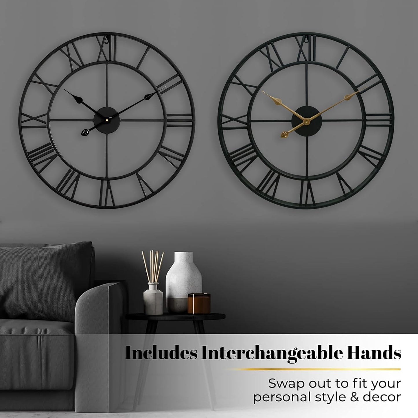 CLXEAST 30 Inch Large Wall Clock Modern, Oversized Roman Numeral Decorative Black Metal Wall Clock for Living Room Decor,House Warming Gifts New Home
