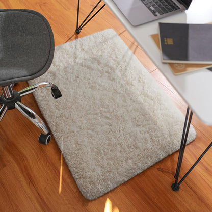 Ophanie Round Rugs 5Ft Ivory Circle Area Rug, Nursery Room Decor, Christmas Aesthetic Bedroom Home Circular Carpet 5 Foot, Fluffy Fuzzy Shag Plush Cream Living Room Rugs for Kids Boys Girls Teen Baby