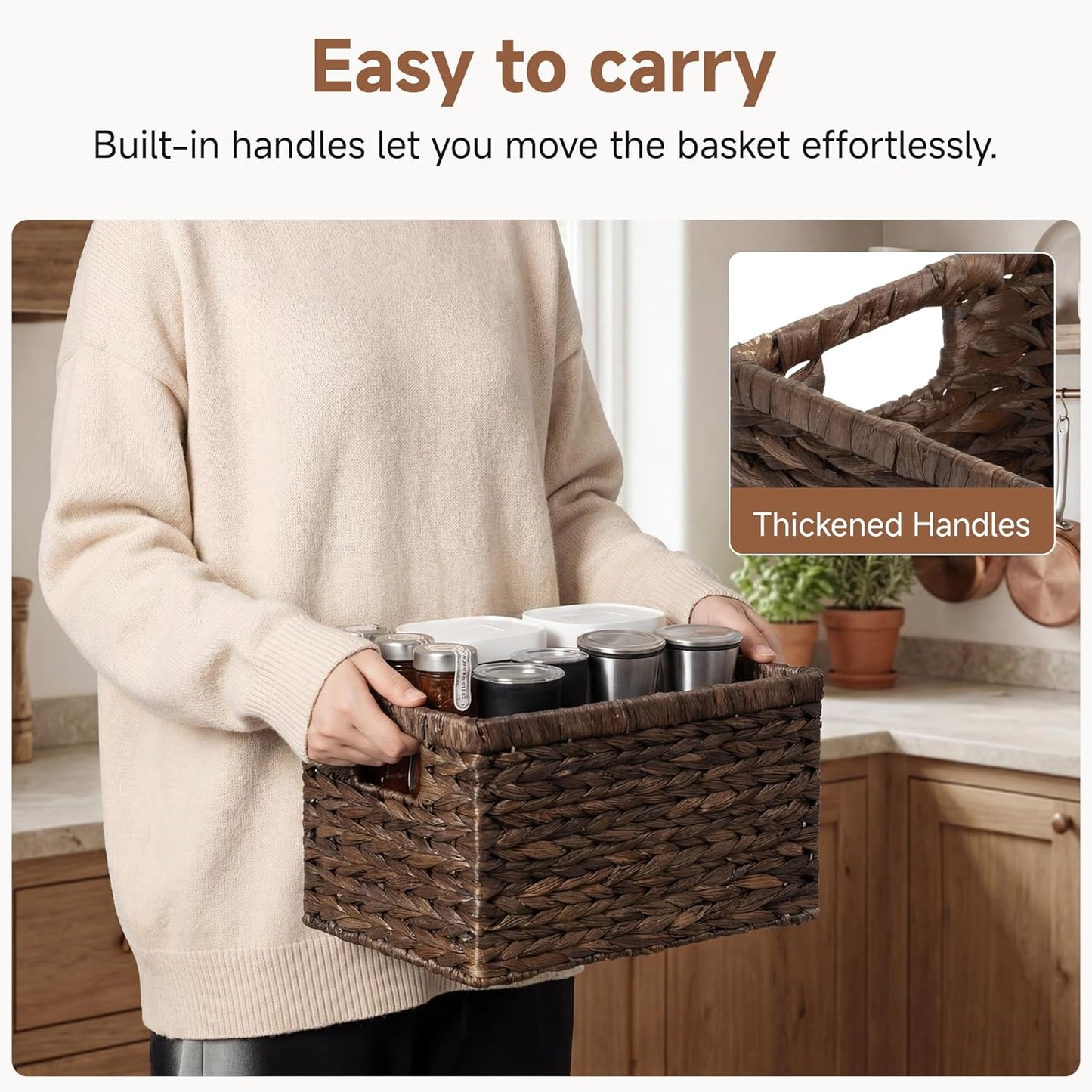 StorageWorks Wicker Basket, Baskets for Organizing, Storage Basket with Built-in Handles, Water Hyacinth Shelves (Medium 2-Pack, Natural Hyacinth)