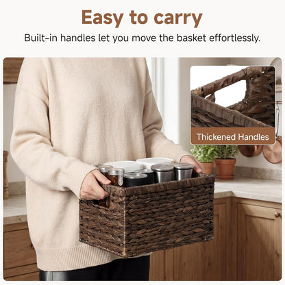 StorageWorks Wicker Basket, Baskets for Organizing, Storage Basket with Built-in Handles, Water Hyacinth Shelves (Medium 2-Pack, Natural Hyacinth)