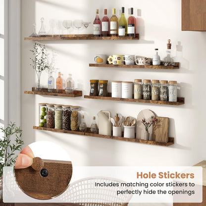 Fun Memories Picture Ledge Shelves Set of 2, 32 Inch Rustic Wall Mounted Floating Shelves with Lip for Home Storage and Décor in Bathroom, Kitchen, Nursery, Bedroom, Living Room, Walnut