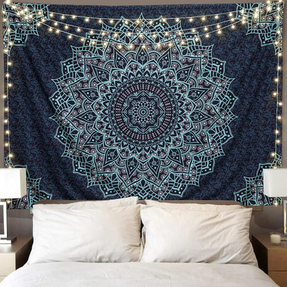 Black Mandala Tapestry Wall Hanging Psychedelic Wall Tapestry Aesthetic Indian Hippie Decor Bohemian Art Boho Home Decoration for Bedroom,Living Room,Dorm