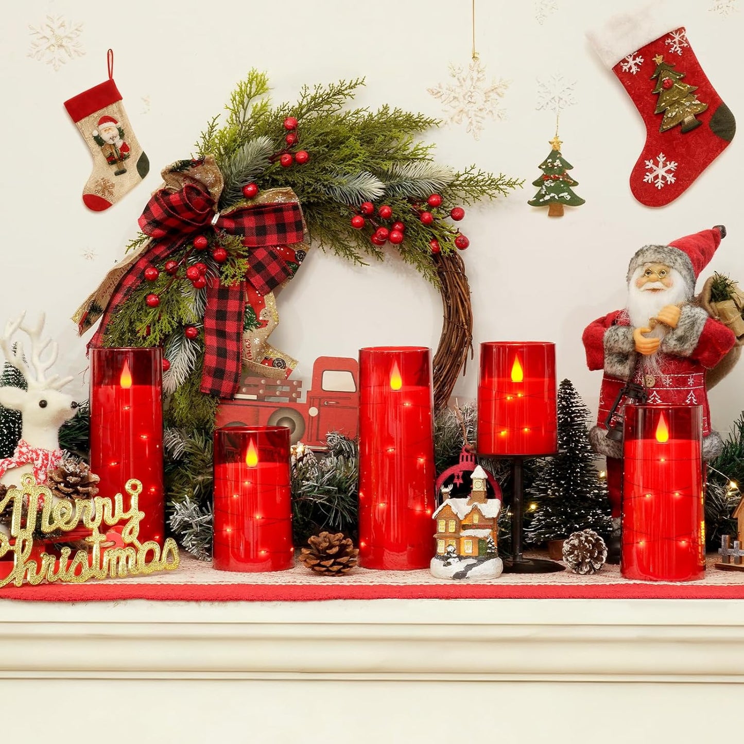 Homemory Flameless Candles with Embedded Star String Fairy Lights, Battery Operated Candles, LED Candle, Fake Candles with Remote Control and Timer for Halloween, Gray Acrylic, Set of 5(H4"5"6"8"8")