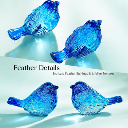 H&D HYALINE & DORA Blue Glass Bird Figurines Bird Gifts for Bird Lovers Women Crystal Glass Animal Figurine Collectible for Home Shelf Decor