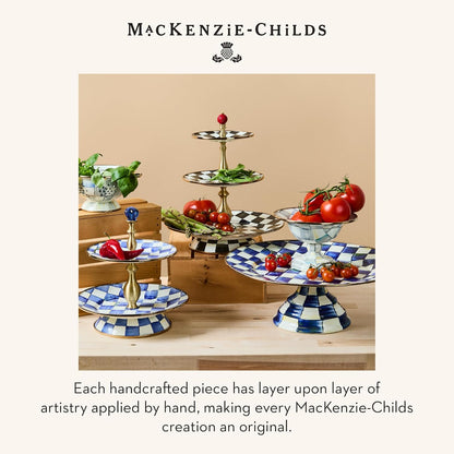 MACKENZIE-CHILDS Enamel Pedestal Serving Platter, Decorative Serving Dish for Food, Small, Black-and-White Courtly Check