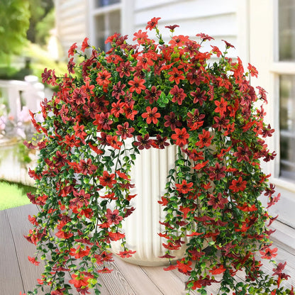 INQCMY Artificial Fake Hanging Flowers Plants for Outdoor Summer Decoration,2 PCS Faux Silk Daisy with Eucalyptus Leaves,UV Resistant Look Real for Outside Home Planter Porch Patio Balcony Yard Decor